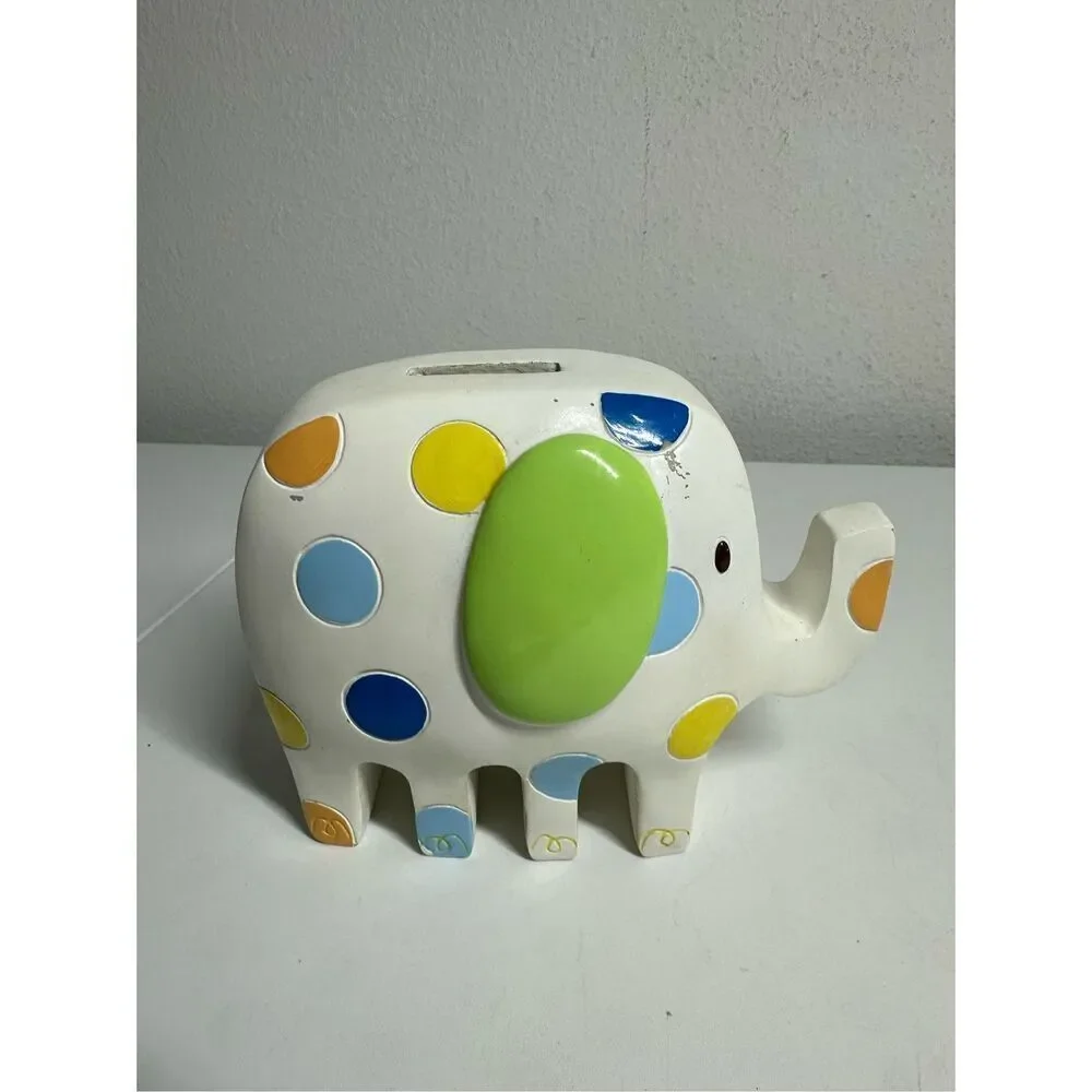 Rare Vintage A.D.Sutton Wooden Elephant Bank White Polka Dots See Notes
